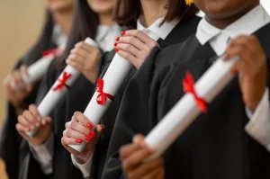 alunos segurando diploma de pós-graduação